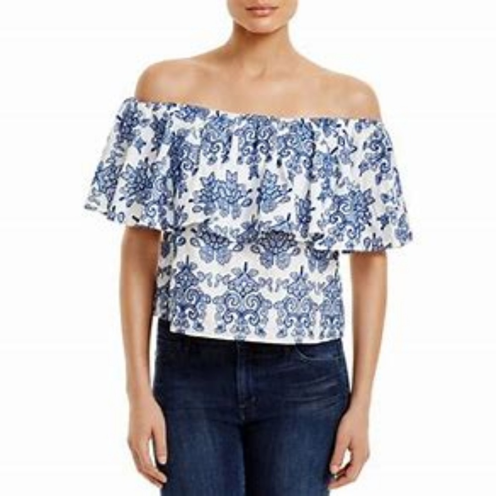 Adiva Blue Embroidered Off the Shoulder Top